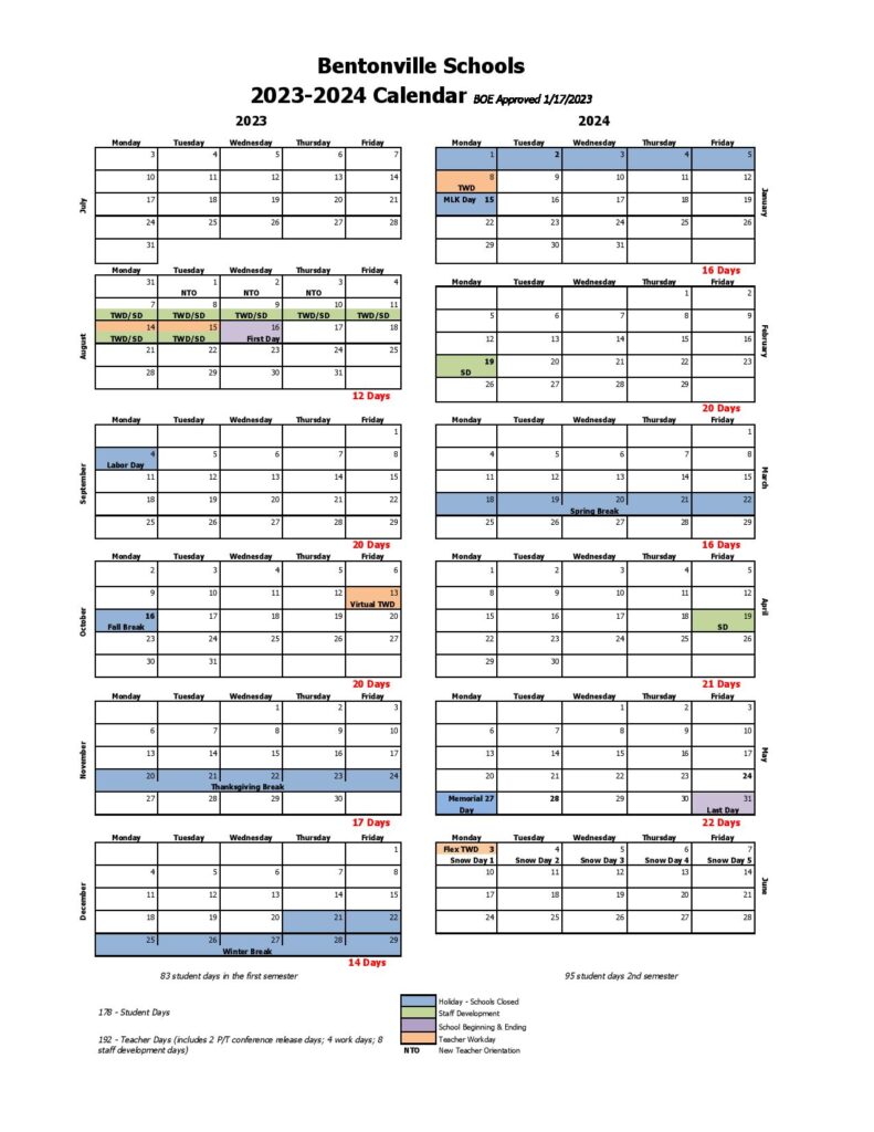 Bentonville Public Schools Calendar 2023 2024 In PDF
