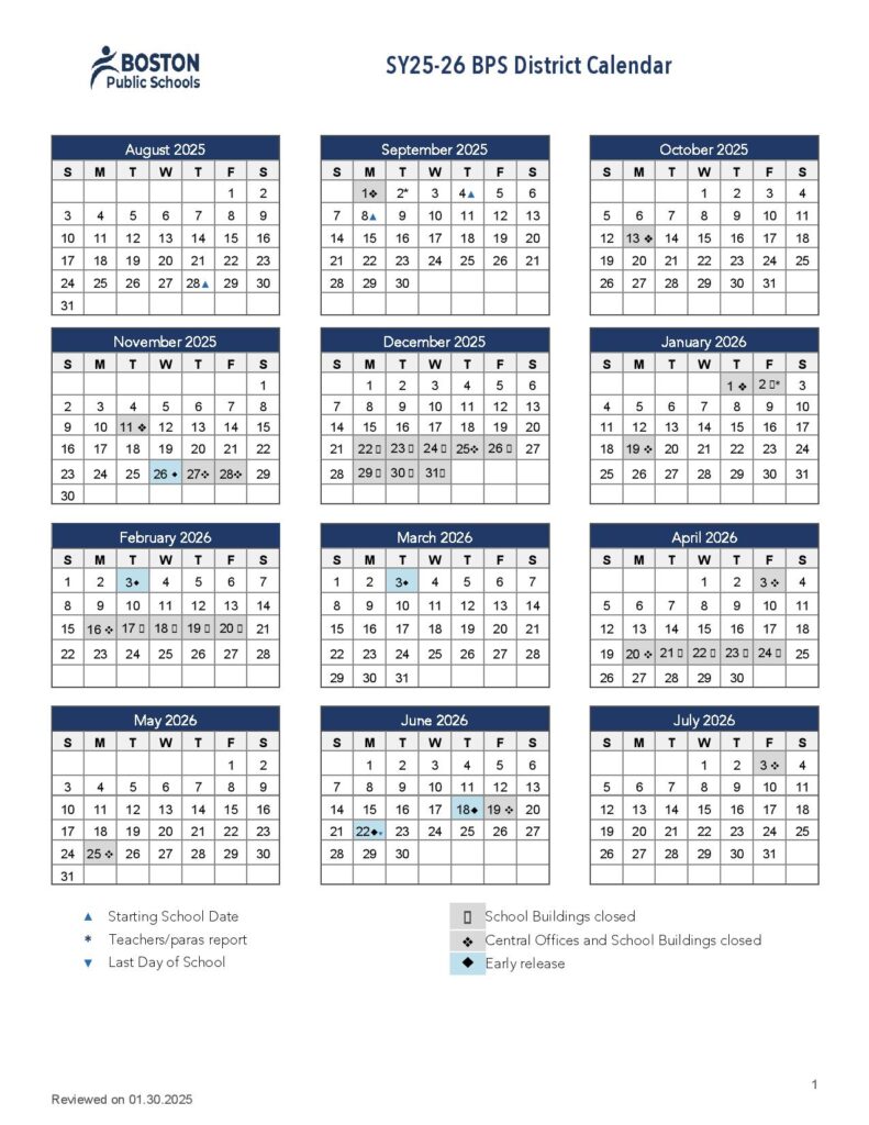 Boston Public Schools Calendar 2025