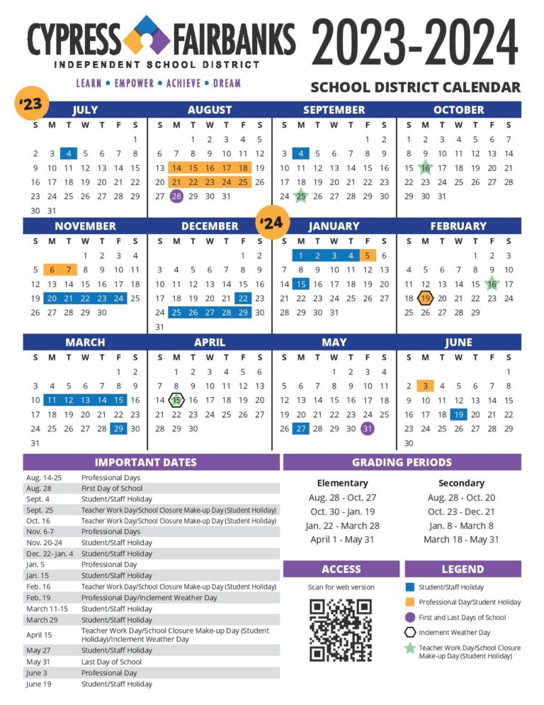 CypressFairbanks Independent School District Calendar 2025