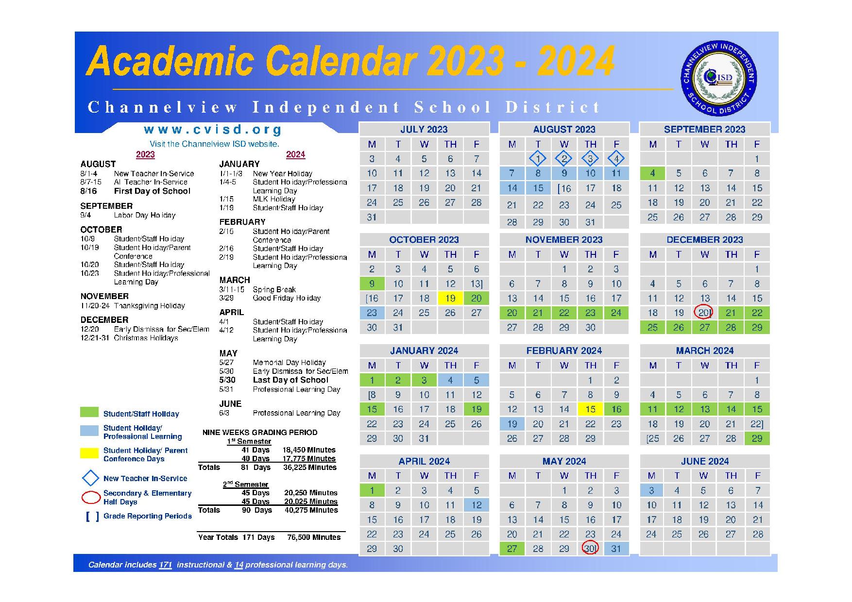 Channelview Independent School District Calendar 20232024