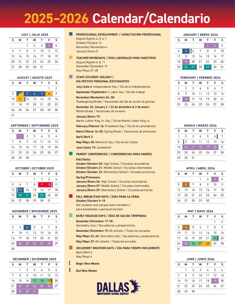 Dallas Independent School District Calendar 2025