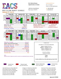 East Allen County Schools Calendar 2023 2024 in PDF