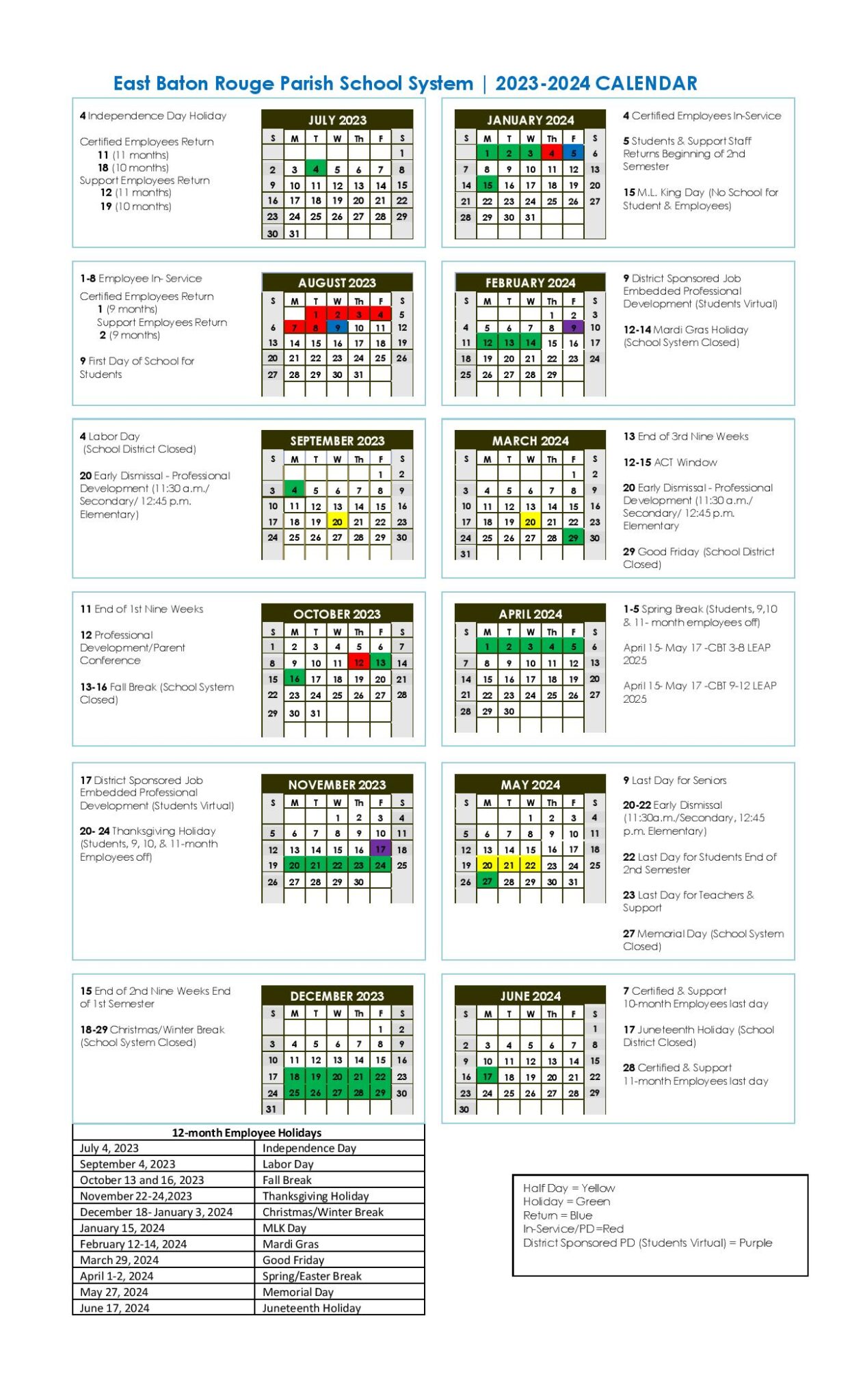 East Baton Rouge Parish Schools Calendar Holidays 20232024 School