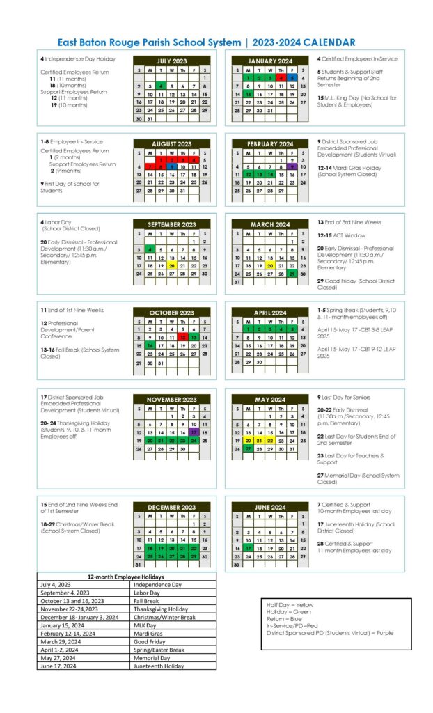 East Baton Rouge Parish Schools Calendar