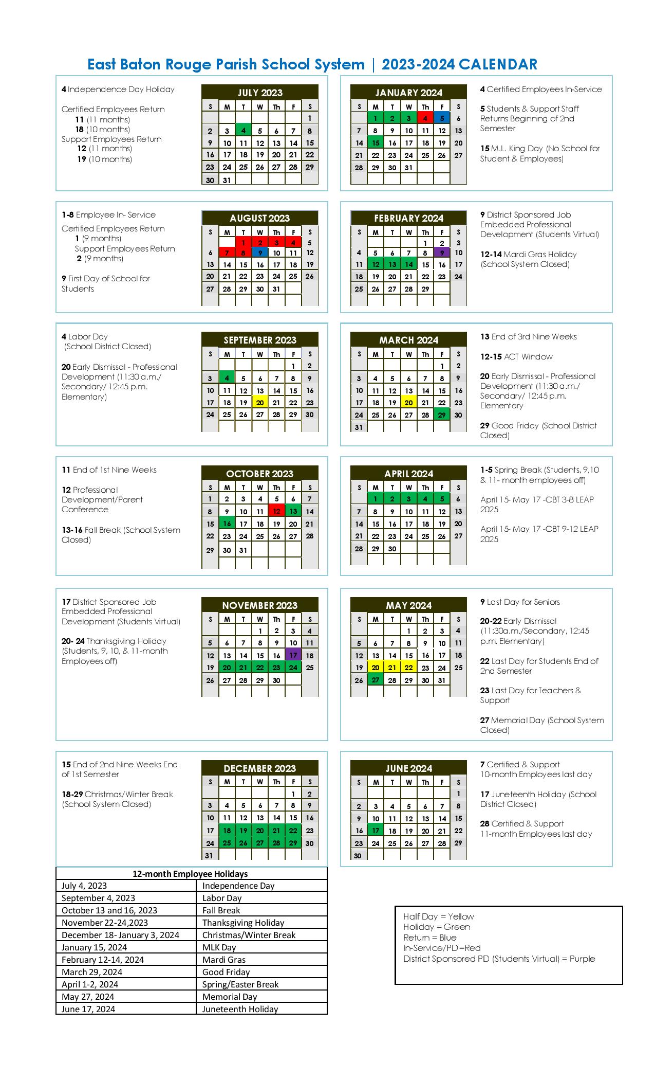 East Baton Rouge Parish Schools Calendar Holidays 2022 2023