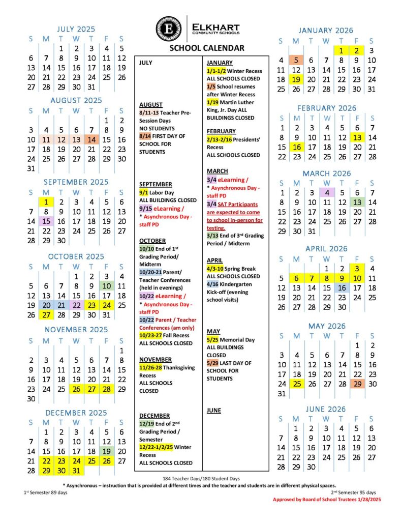 Elkhart Community Schools Calendar 2025