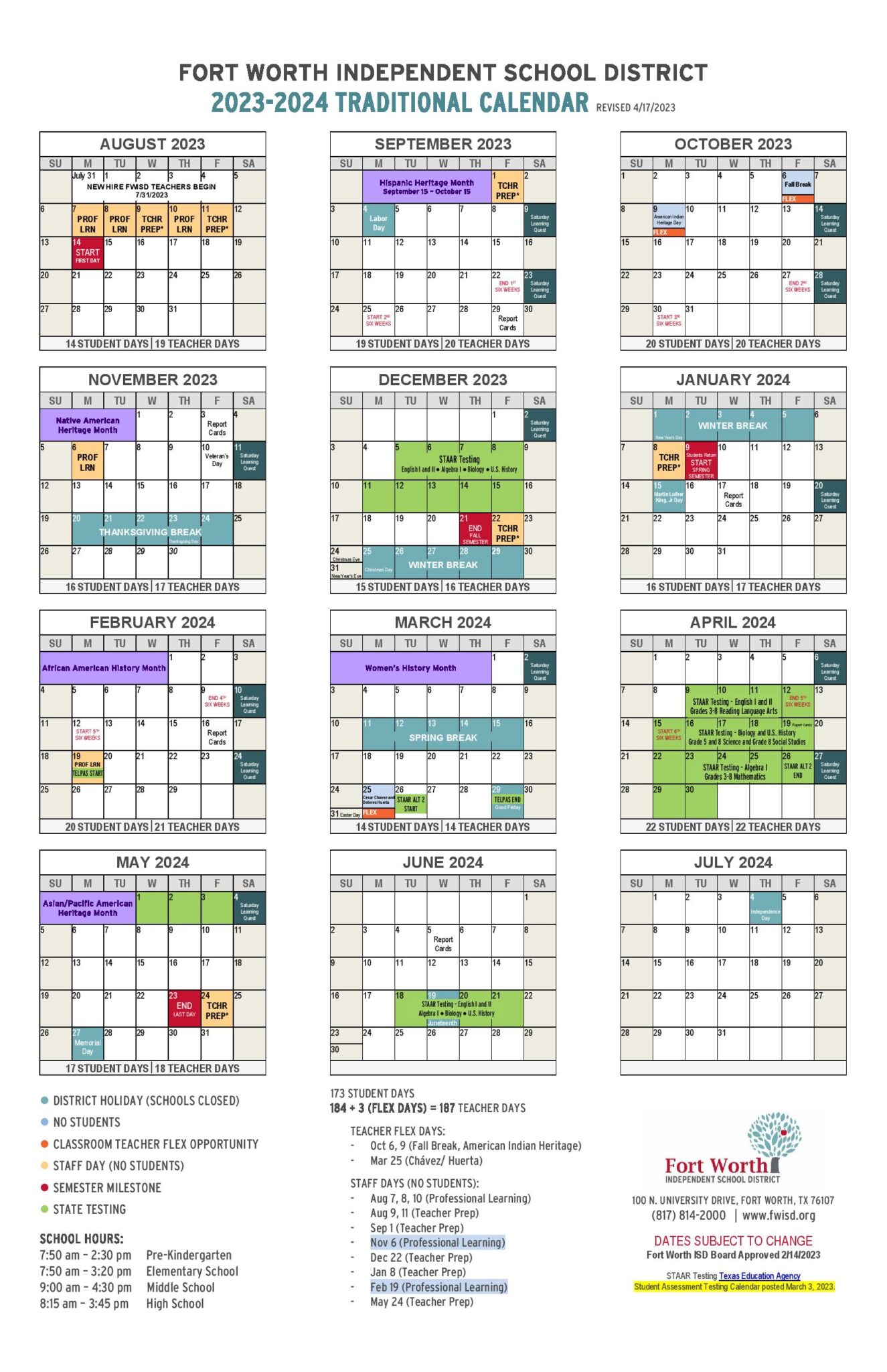 Fort Worth Independent School District Calendar 20232024 School