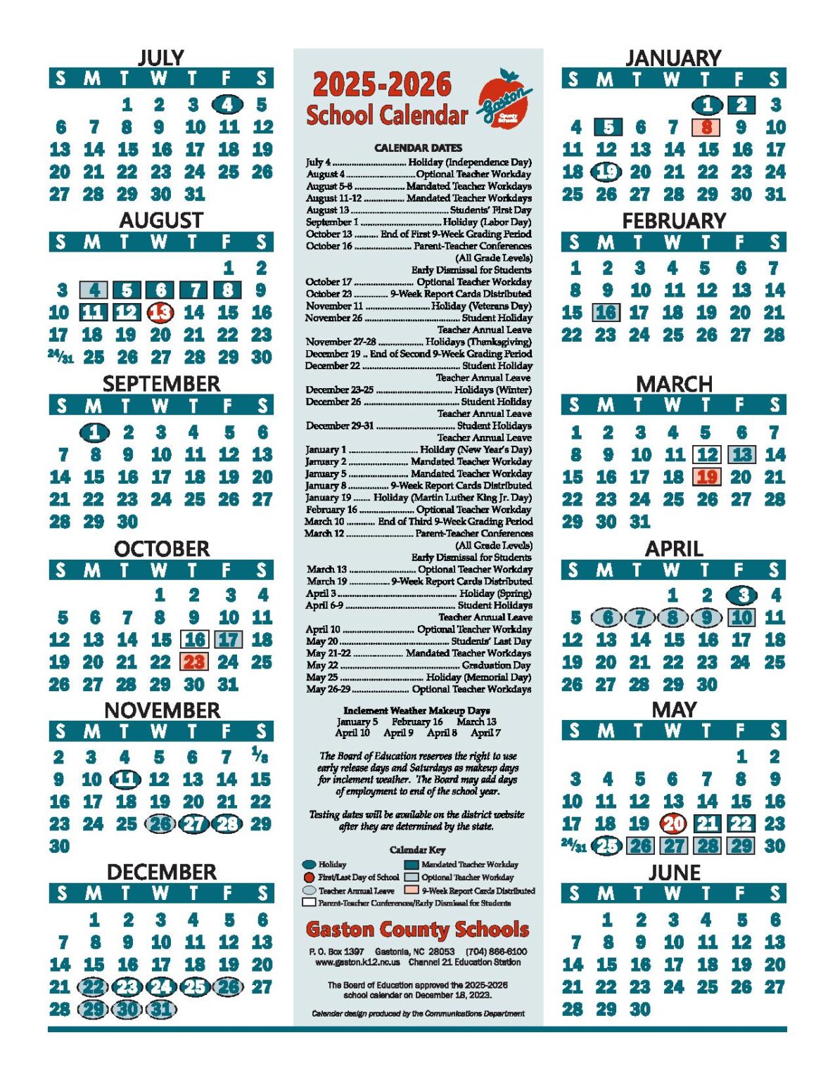 Gaston County Schools Calendar 2025 2026 in PDF School Calendar Info