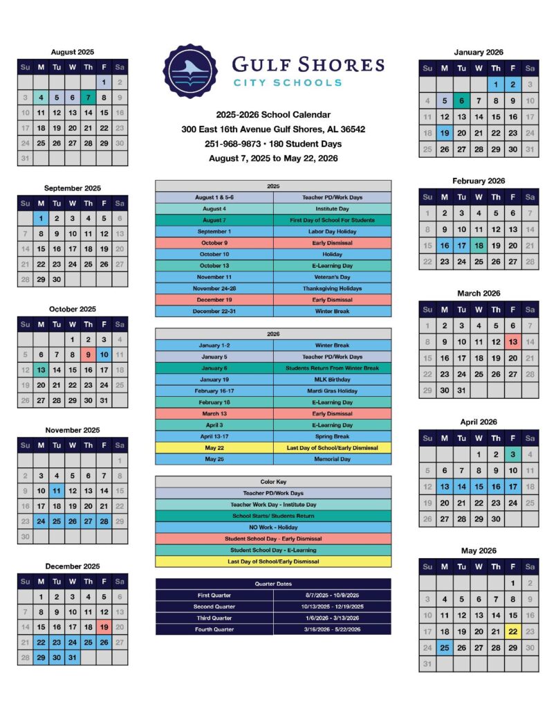 Gulf Shores City Schools Calendar 2025-2026