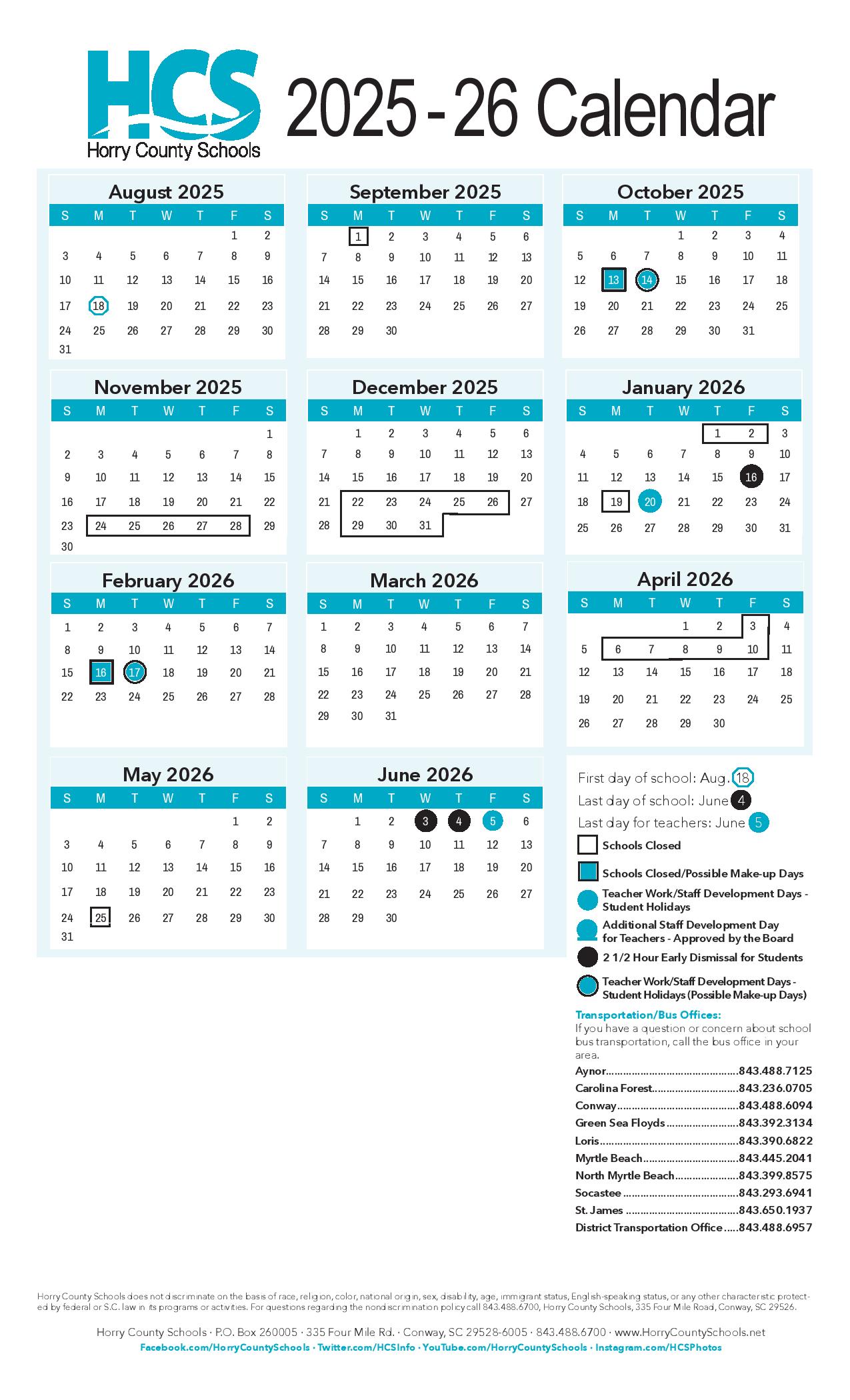 Horry County Schools Calendar 2025 2026 In PDF School Calendar Info
