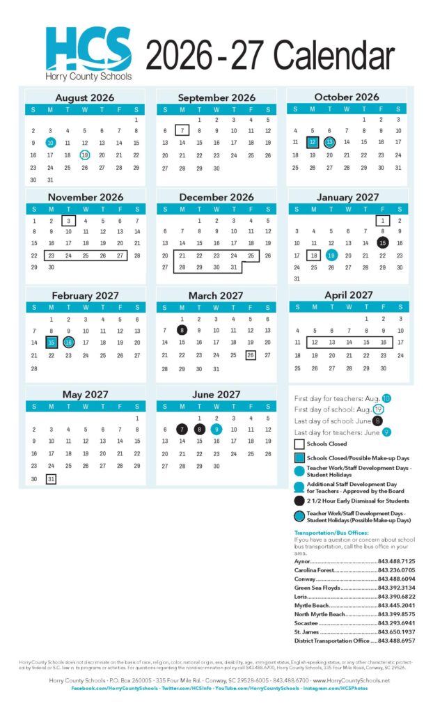 Horry County Schools Calendar 2026-2027