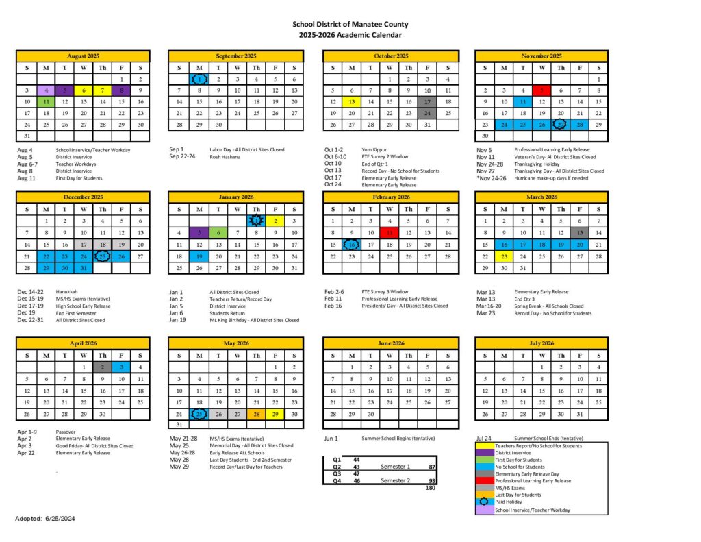 Manatee County School District Calendar 2025
