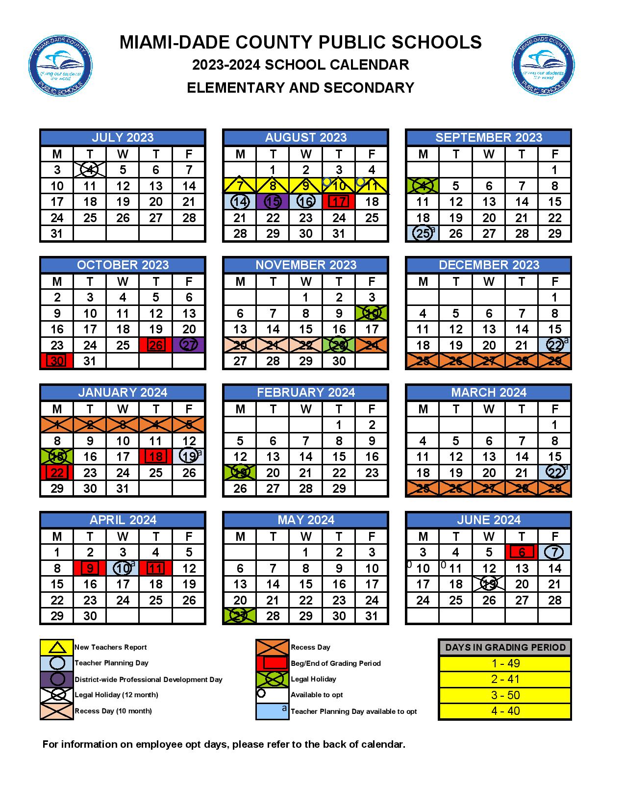 MiamiDade County Public Schools Calendar Holidays 20232024