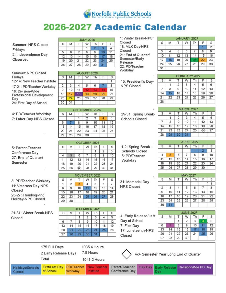 Norfolk Public Schools Calendar 2026-2027