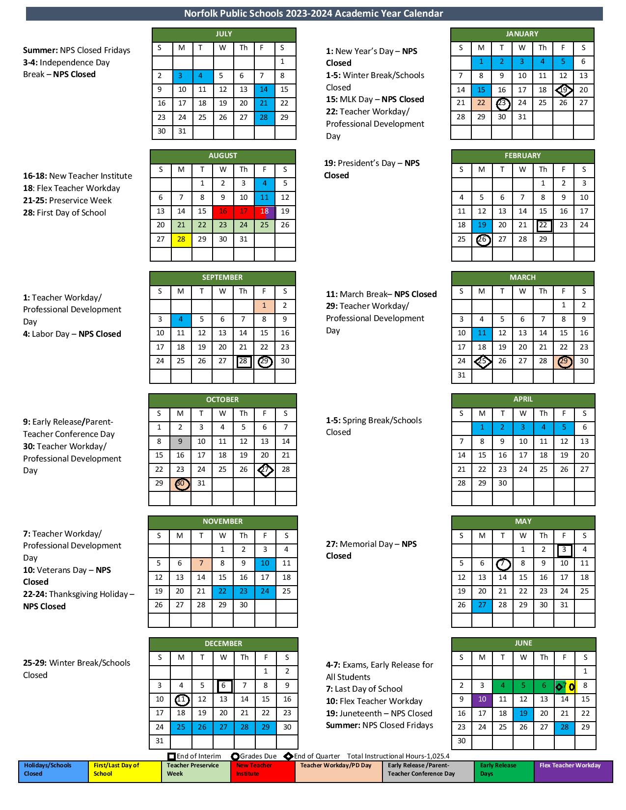 Norfolk Public Schools Calendar 2023 2024 Holidays PDF