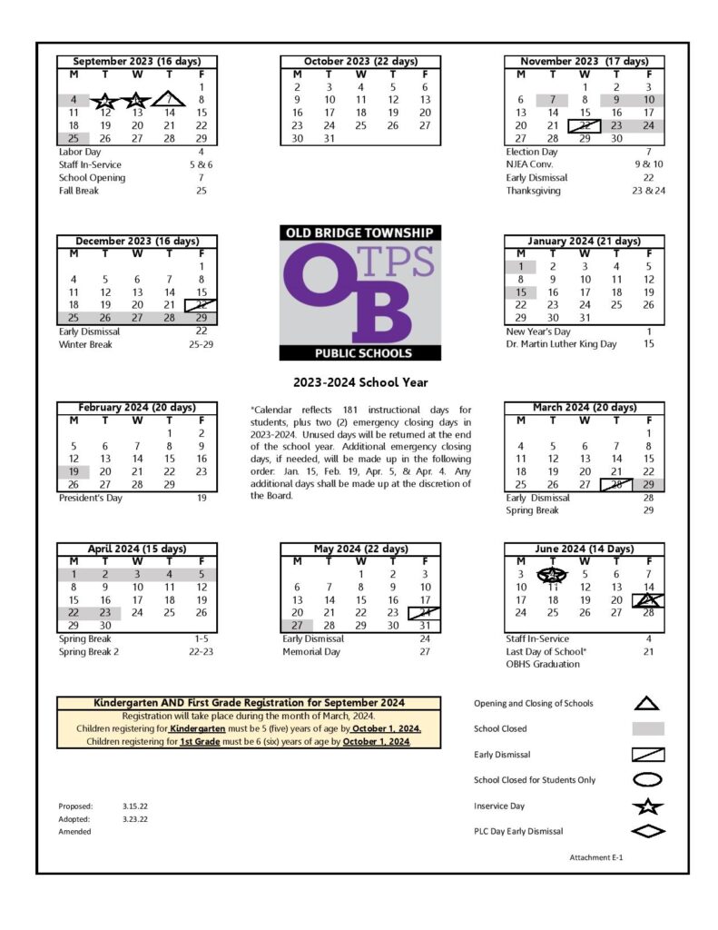 Old Bridge Township Public Schools Calendar