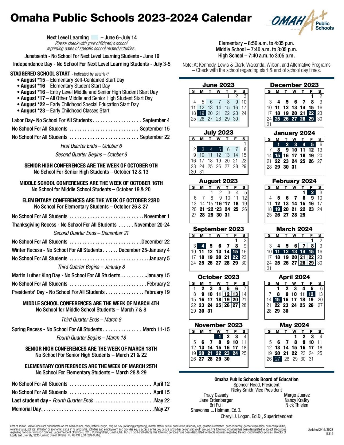 Omaha Public Schools Calendar Holidays 2023 PDF School Calendar Info