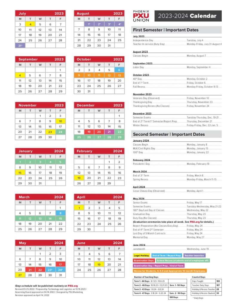 Phoenix Union High School District Calendar