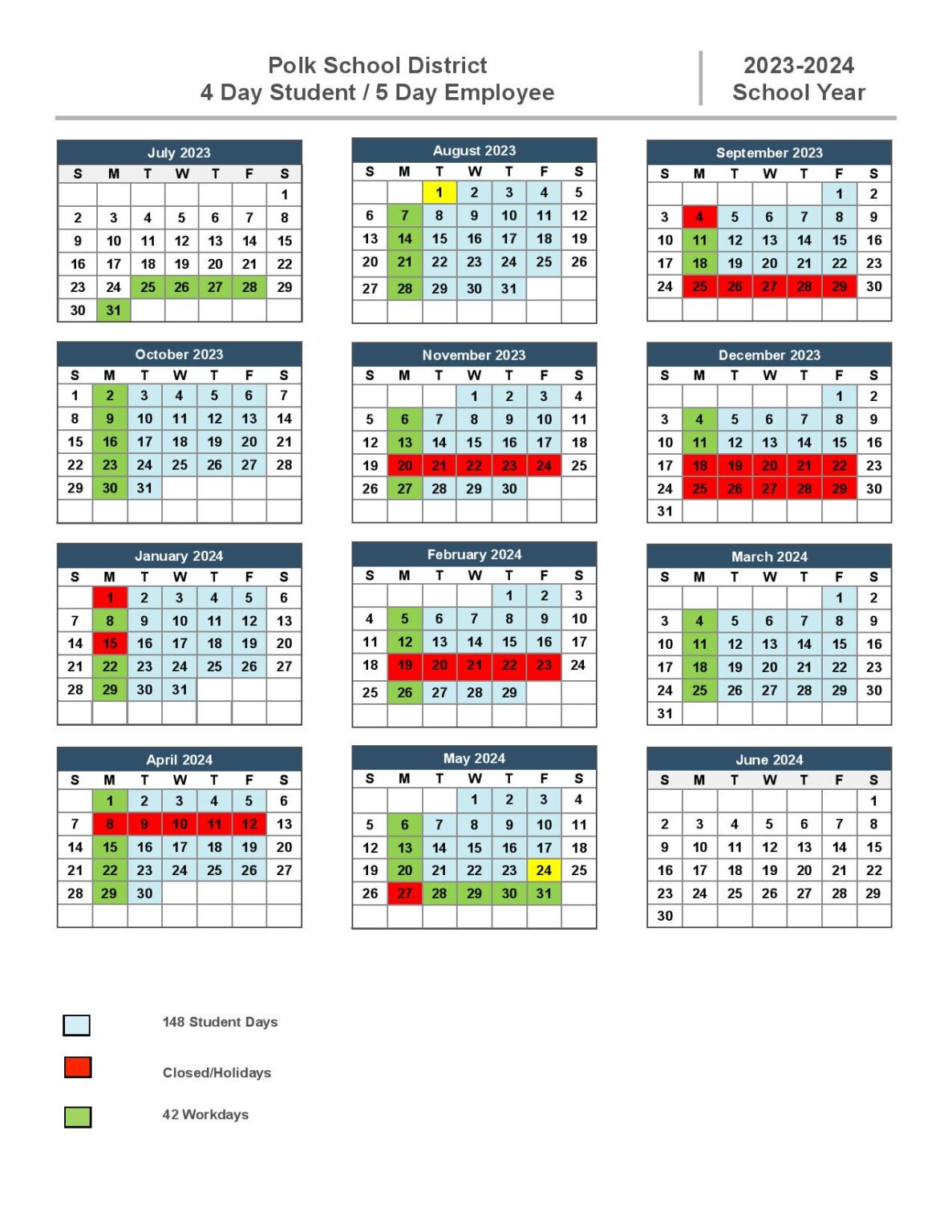 Polk County Schools Calendar 20242025 in PDF