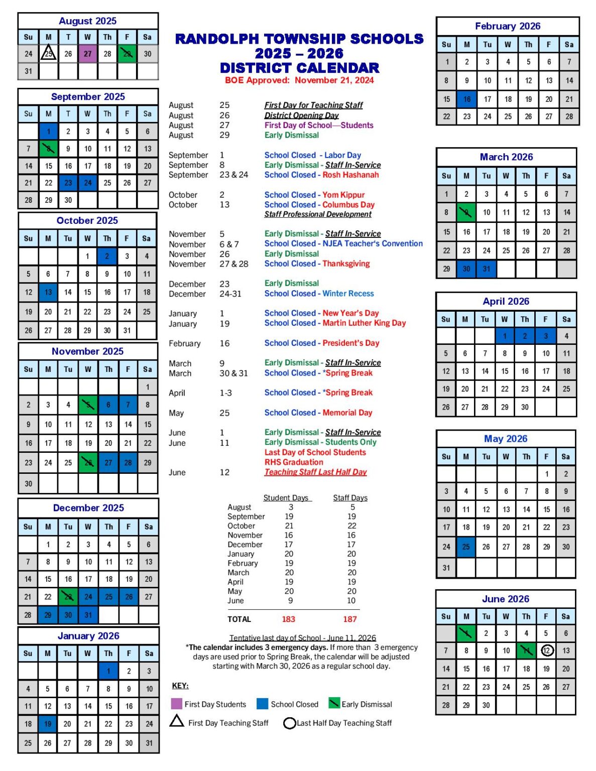 Randolph Township School District Calendar 20252026 in PDF