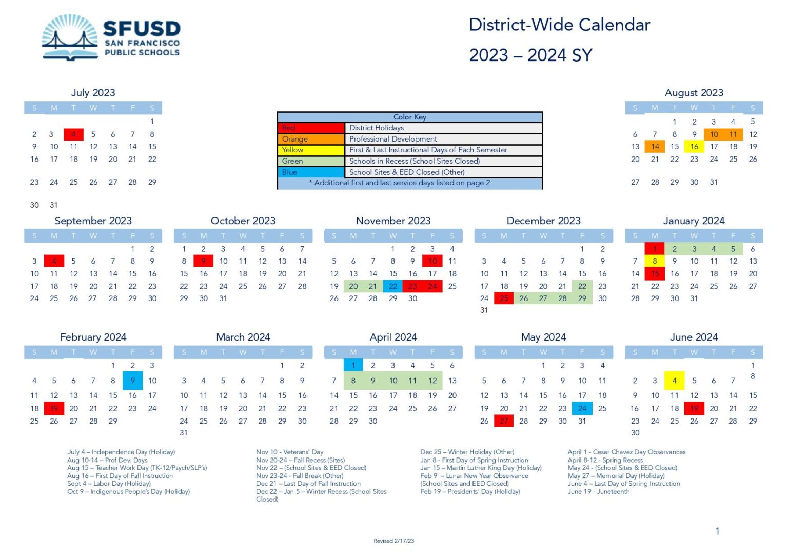 San Francisco Unified School District Calendar 20232024 PDF