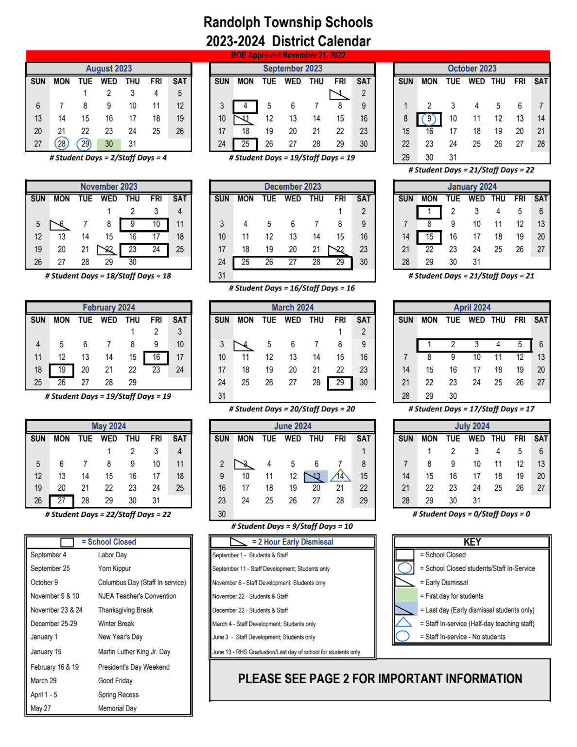 Randolph Township School District Calendar 20242025 in PDF