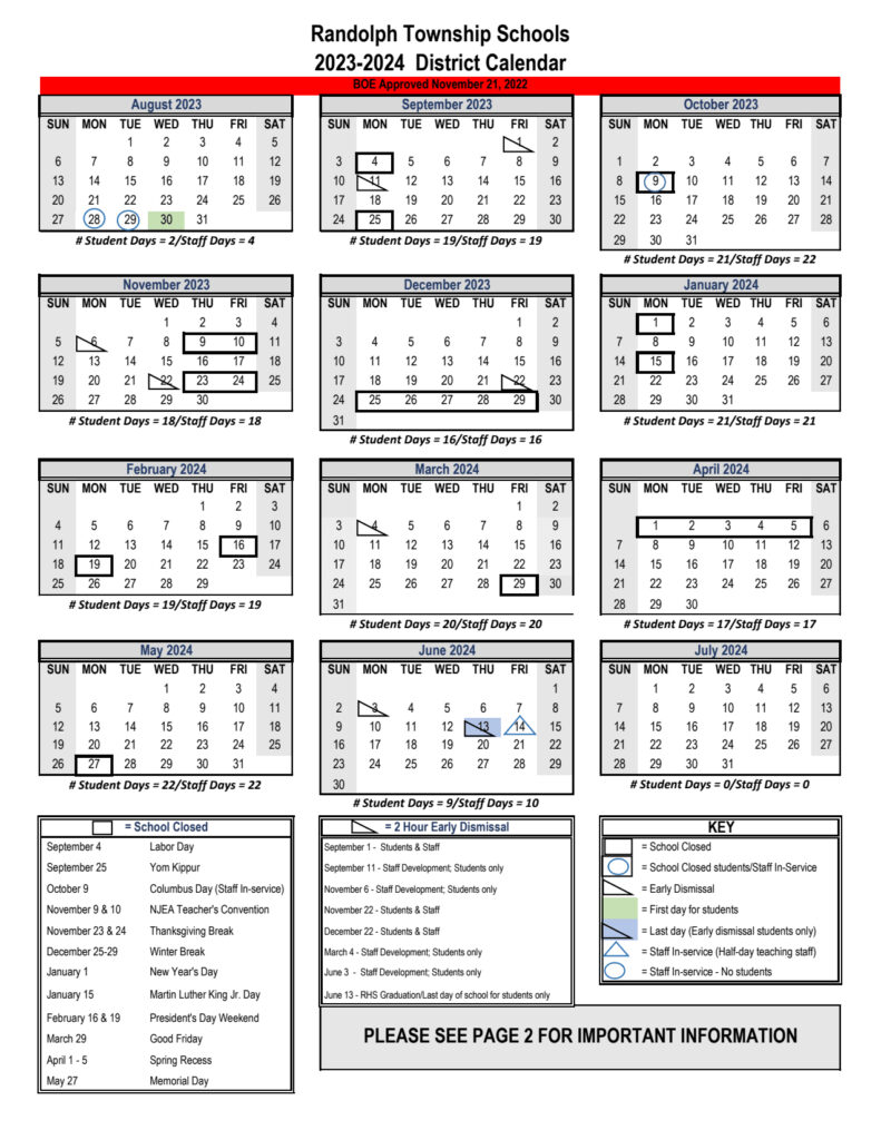 Randolph Township School District Calendar