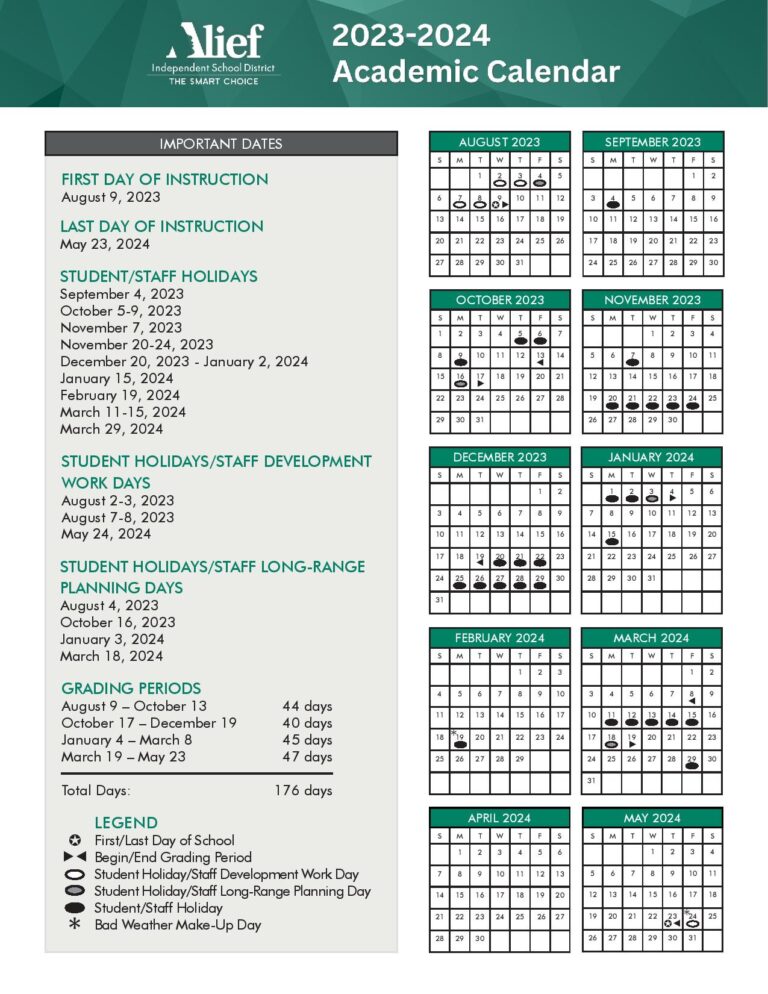 Alief Independent School District Calendar 2023-2024 in PDF