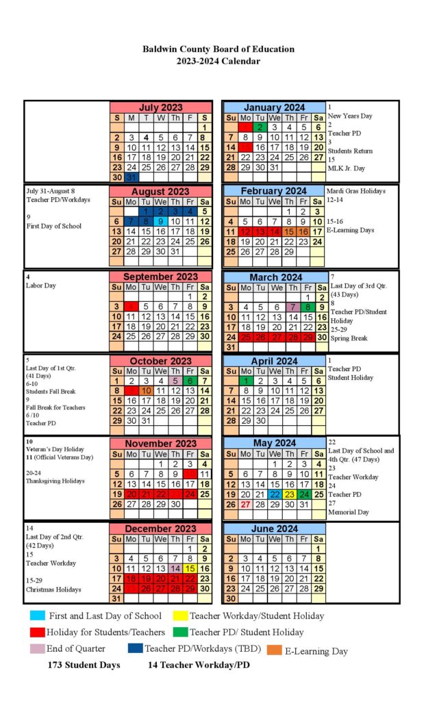 Baldwin County Public Schools Calendar 20232024 in PDF