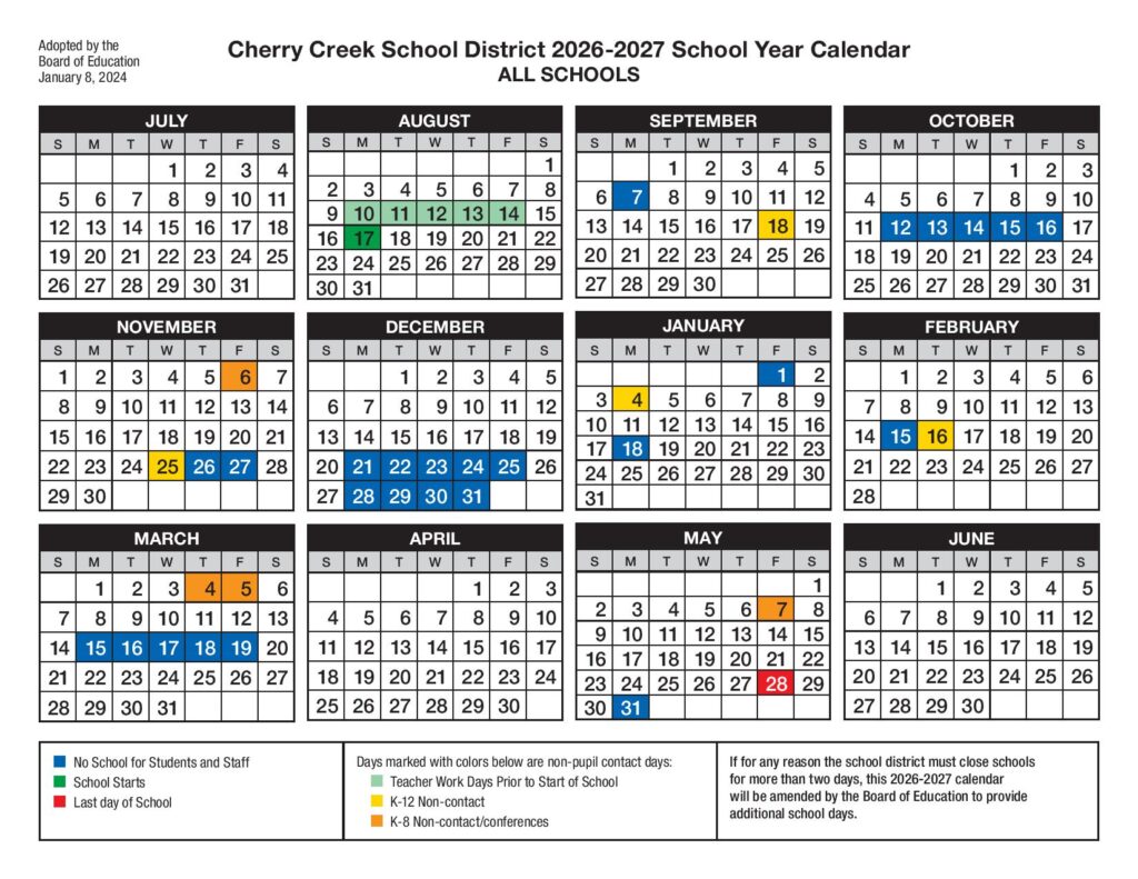 Cherry Creek School District Calendar 2026-2027