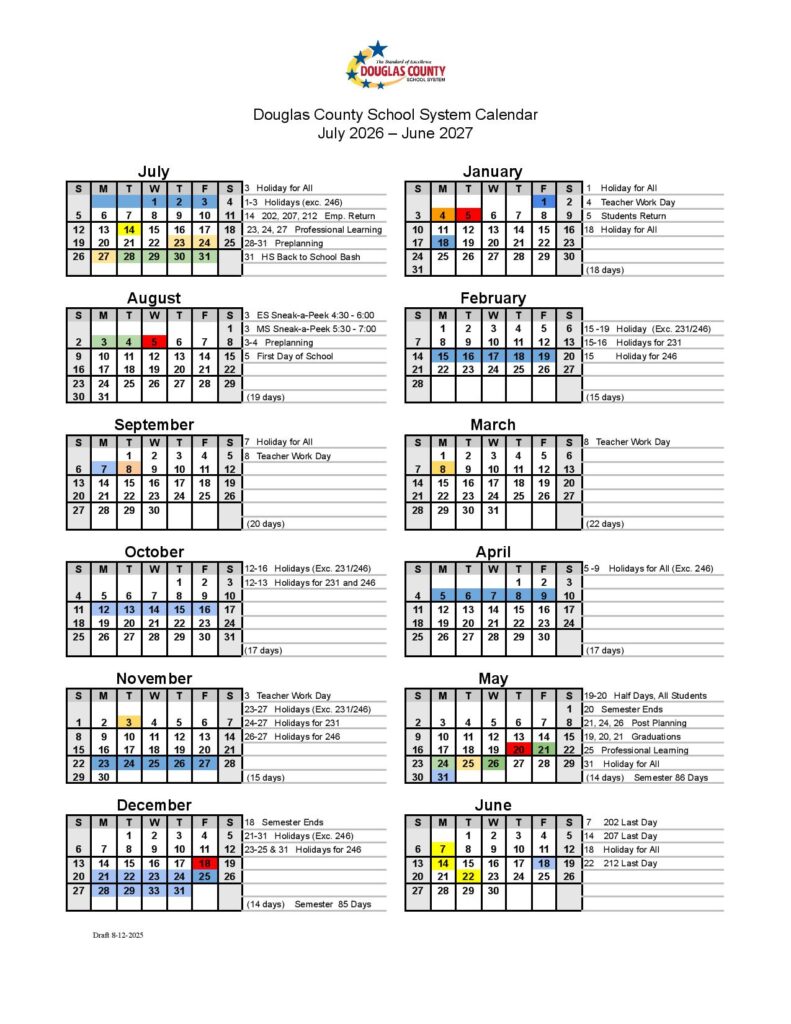 Douglas County Schools Calendar 2026-2027