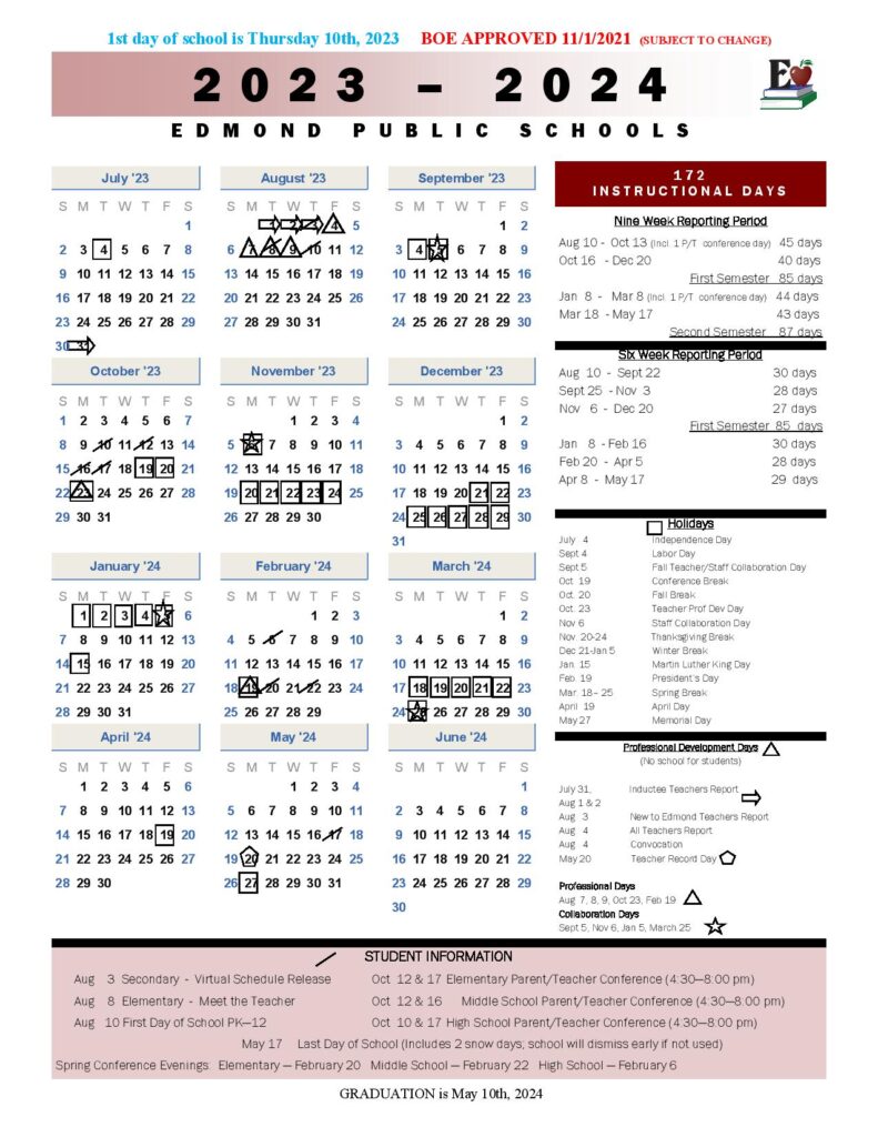 Edmond Public Schools Calendar 2023 2024 in PDF School Calendar Info