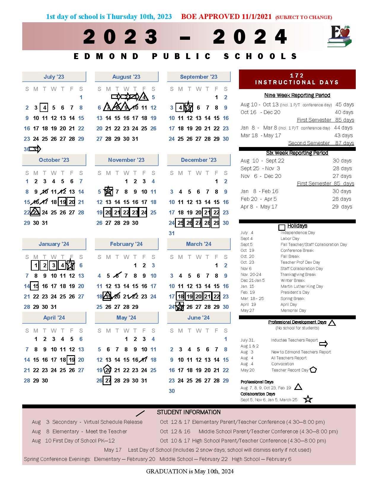 Edmond Public Schools Calendar 2023 2024 In PDF School Calendar Info