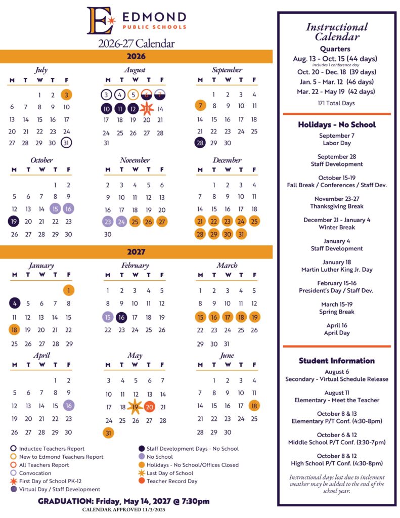 Edmond Public Schools Calendar 2026-2027