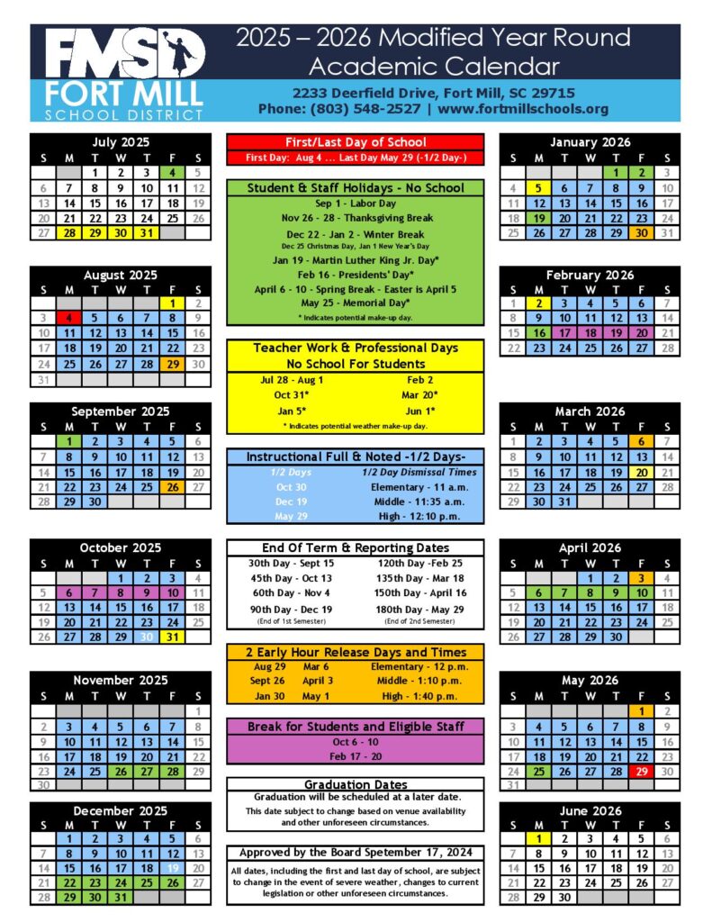Fort Mill School District Calendar 2025-2026