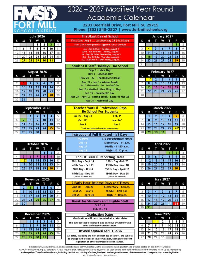 Fort Mill School District Calendar 2026-2027
