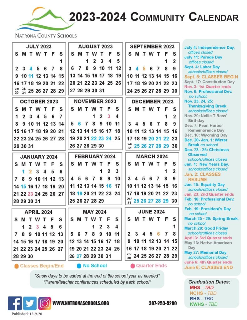 Natrona County School District 1 Calendar