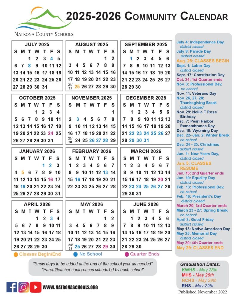 Natrona County School District 1 Calendar 2025-2026