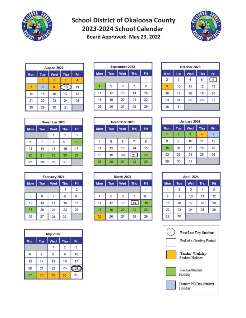 2023 And 2024 School Calendar Okaloosa County Image to u