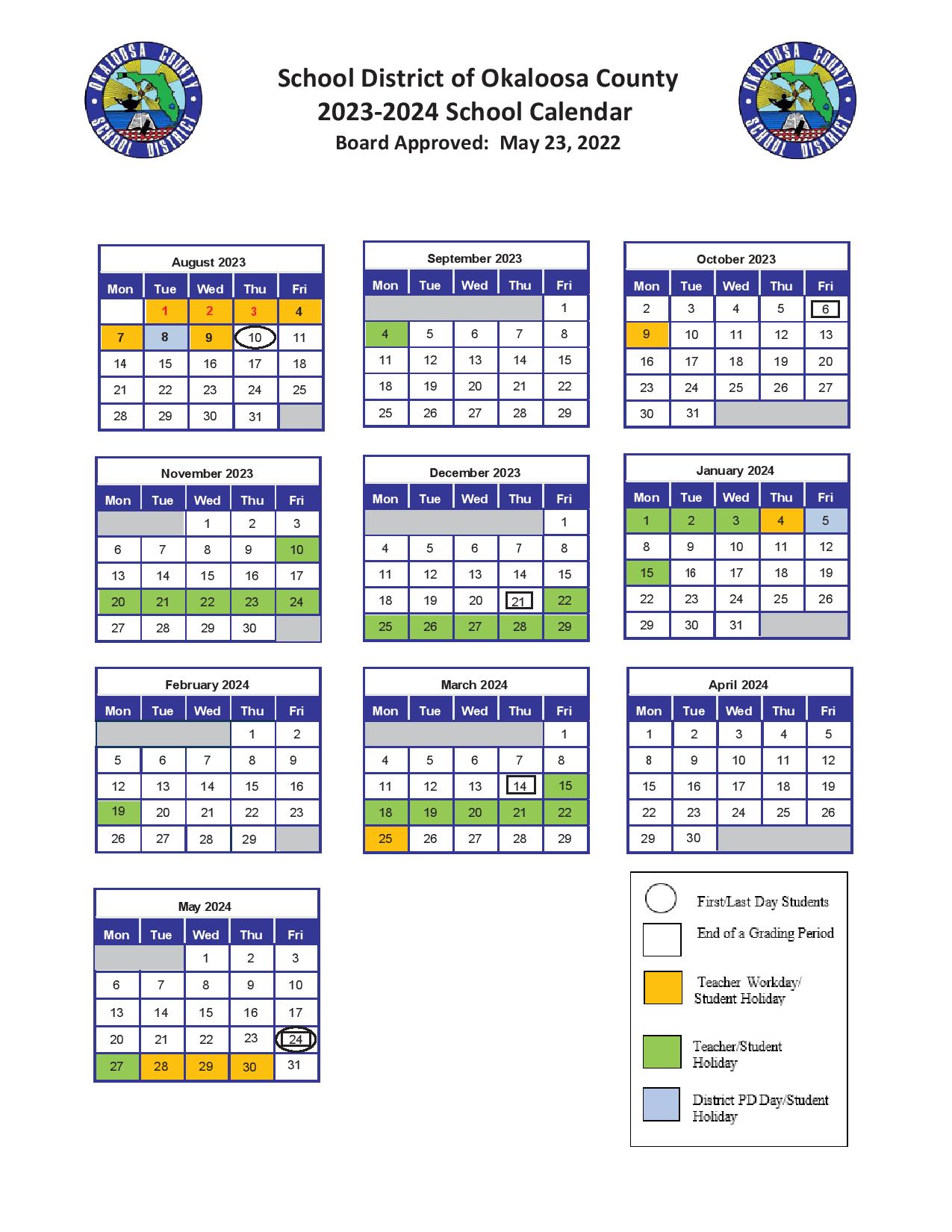 Okaloosa School Calendar 202423 leola myranda