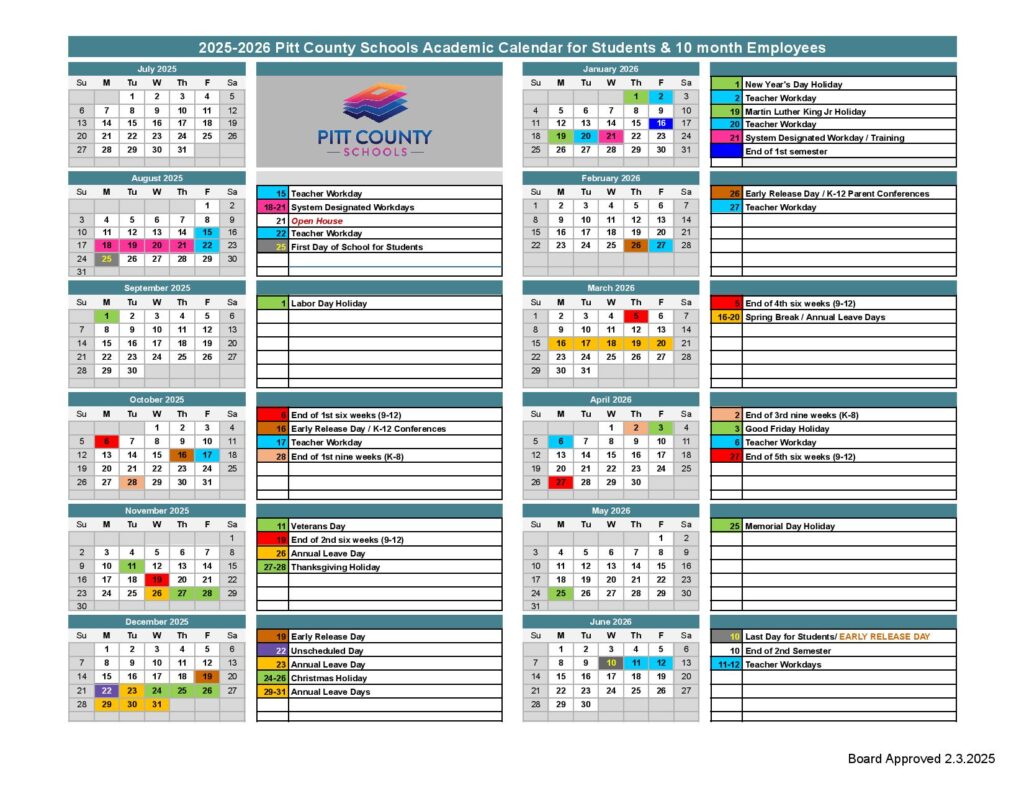 Pitt County Schools Calendar 2025