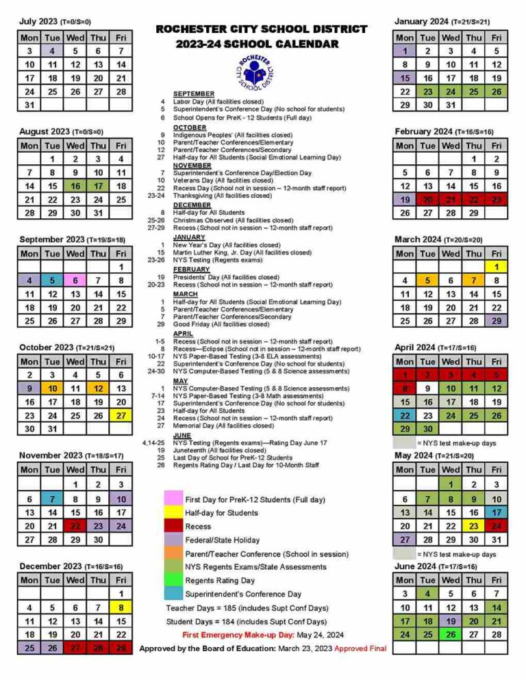 Rochester City School District Calendar 2023 2024