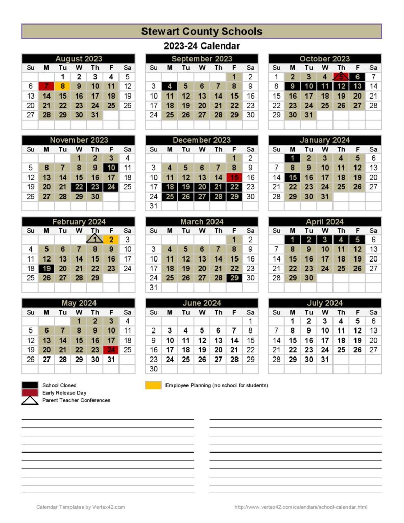 Stewart County Schools Calendar 20232024 in PDF