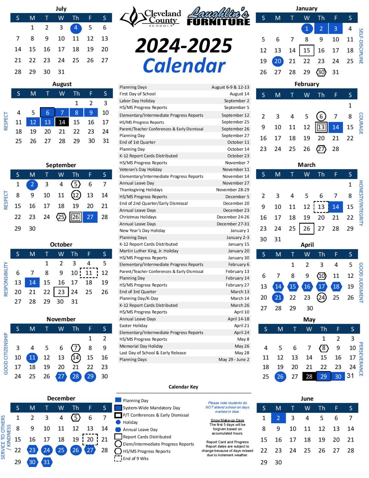 Cleveland County Schools Calendar 20242025 in PDF