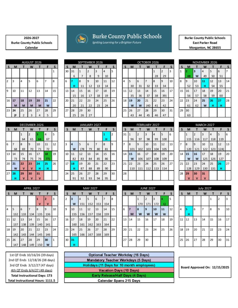 Burke County Schools Calendar 2026-2027