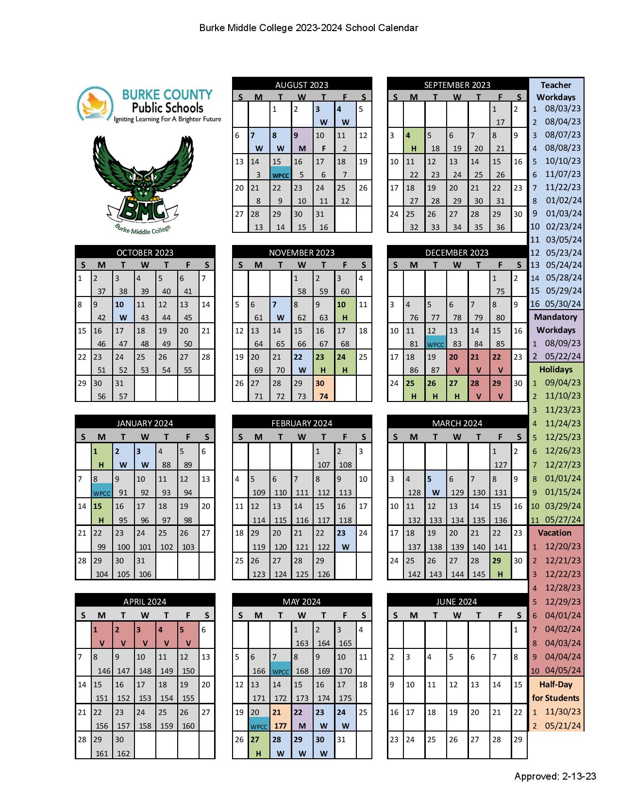 Burke County Schools Calendar 2023-2024 in PDF