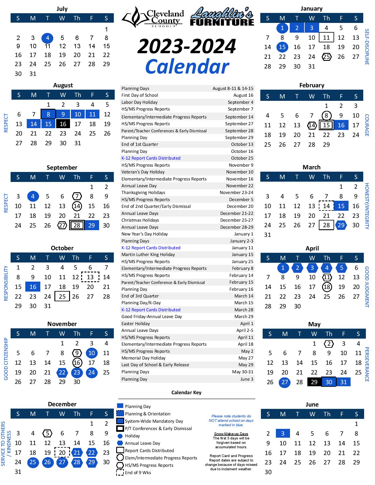 Cleveland County Schools Calendar 20232024 in PDF