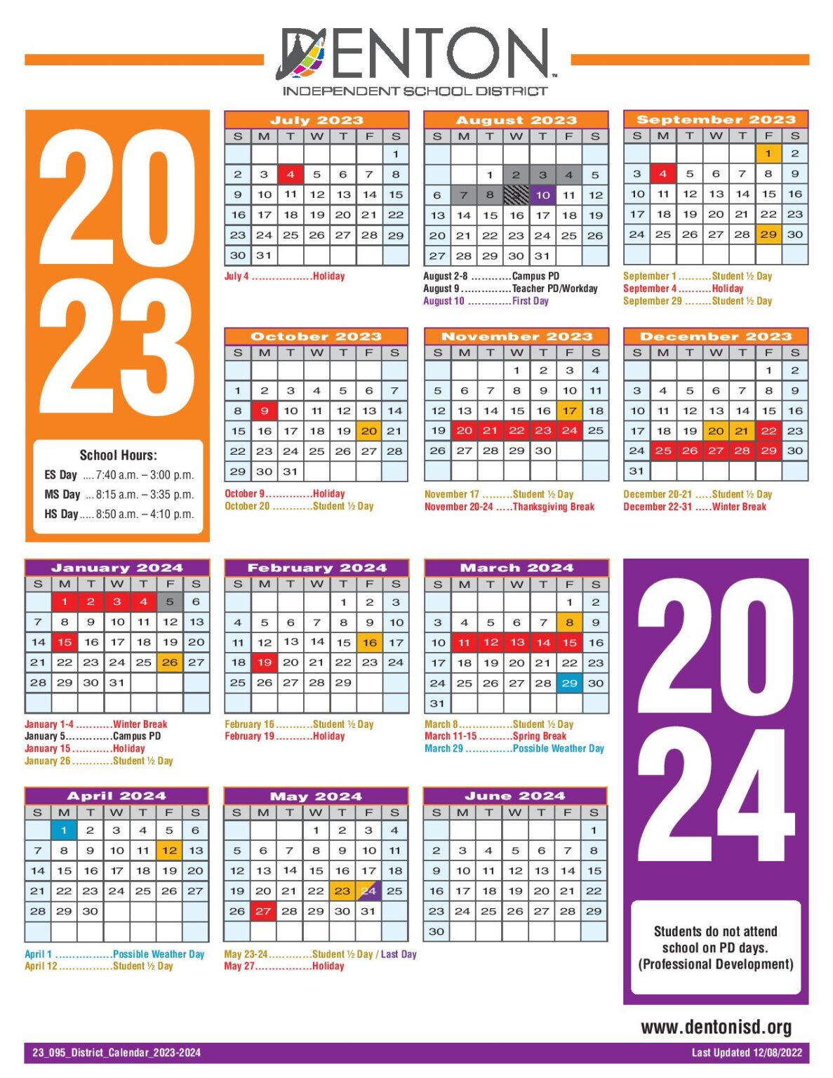 Denton Independent School District Calendar 20232024 in PDF