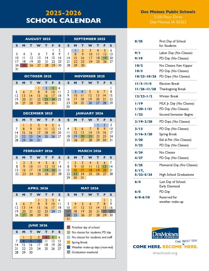 Des Moines Public Schools Calendar 2025-2026