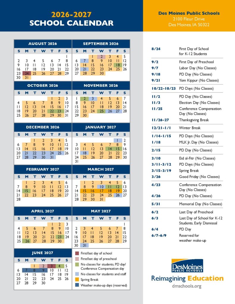 Des Moines Public Schools Calendar 2026-2027
